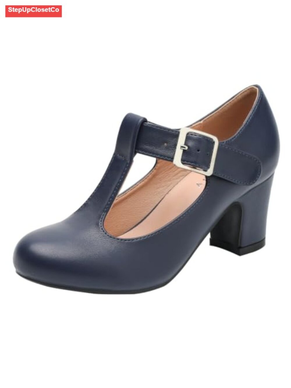 Women's T-Strap Mary Jane Pumps Block Heels Closed Round Toe Ankle Strap Dress